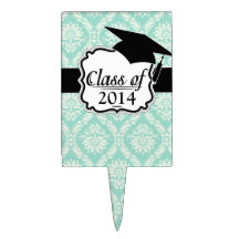 aqua and cream fleur elegant damask rectangular cake topper