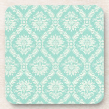 aqua and cream fleur elegant damask beverage coasters