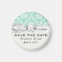 aqua and cream fleur elegant damask fridge magnet