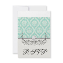 aqua and cream fleur elegant damask personalized invitation