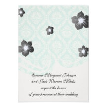aqua and cream fleur elegant damask custom invitation