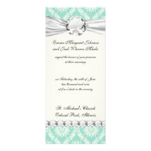 aqua and cream fleur elegant damask personalized announcement