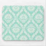 aqua and cream fleur elegant damask mouse pad