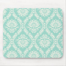 aqua and cream fleur elegant damask mouse pad