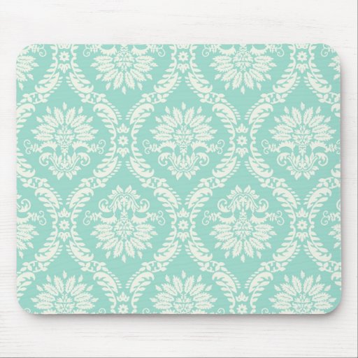 aqua and cream fleur elegant damask mouse pad