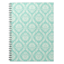 aqua and cream fleur elegant damask spiral notebooks