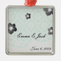 aqua and cream fleur elegant damask christmas ornament
