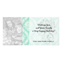 aqua and cream fleur elegant damask customised photo card
