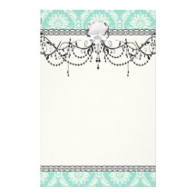 aqua and cream fleur elegant damask stationery paper
