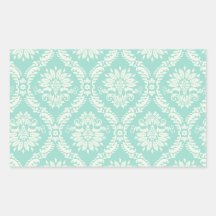 aqua and cream fleur elegant damask rectangular stickers