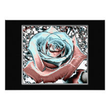 Aqua and Pink "coloured foil" rose Custom Invite
