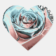 Aqua and Pink "coloured foil" rose Heart Sticker