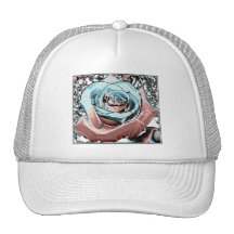 Aqua and Pink "coloured foil" rose Mesh Hat