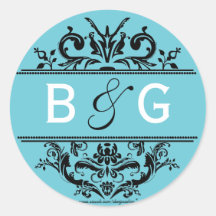Aqua & Black Crest Envelope Seal Sticker