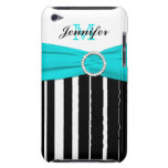 Aqua, Black, White Striped iPod Touch Case