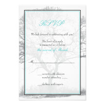 Aqua Black White Winter Tree Wedding Reply Card Personalised Invitations