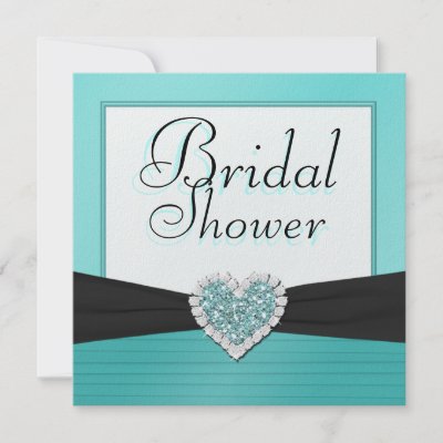 Aqua Blue Black Glitter Heart Wedding Shower Invitation by NiteOwlStudio