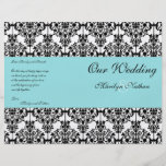 Aqua Blue, Black, White Damask Wedding Program Custom Flyer