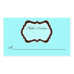 Aqua Blue, Brown, and White Damask Place Card Business Card Templates