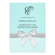 Aqua Blue Chevron Lingerie Shower Custom Invites
