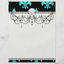 aqua blue fleur de lis pattern flyer design