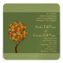 Aqua Blue Flower Love Tree Wedding Invitation