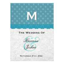 Aqua Blue Polka Dots Damask Wedding Program V01 Personalized Announcement
