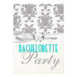 aqua blue silver grey gr damask bachelorette party personalised invite