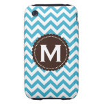 Aqua Blue White Monogram Chevron Pattern Tough iPhone 3 Case