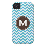 Aqua Blue White Monogram Chevron Pattern iPhone 4 Case-Mate Case