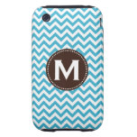 Aqua Blue White Monogram Chevron Pattern Tough iPhone 3 Cover