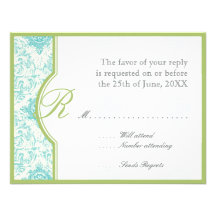 Aqua BlueToile  Quatrefoil RSVP Responce Cards Personalized Invitation
