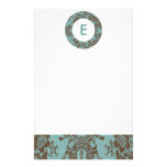 Aqua Brown Damask Customisable Monogram Stationery Design