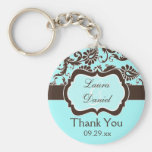 Aqua, Brown, White Damask Wedding Favour Keychain