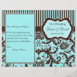Aqua, Brown, White Striped Damask Wedding Program Personalised Flyer