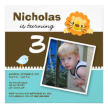 Aqua Custom Lion & Birdie Birthday Party Invite