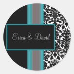 aqua damask Wedding Monogram stickers