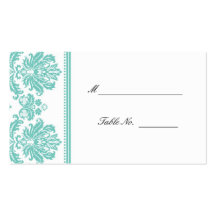 Aqua Damask Wedding Seating Placecards Business Card Template