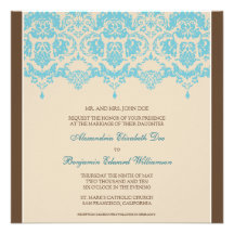 Aqua Darling Damask Lace Square Wedding Invitation