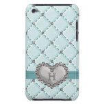 Aqua Faux Quilted Diamond Heart iPod Touch 4g Case Barely There iPod Covers