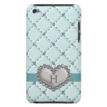 Aqua Faux Quilted Diamond Heart iPod Touch 4g Case Barely There iPod Covers