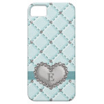 Aqua Faux Quilted Rhinestone Heart