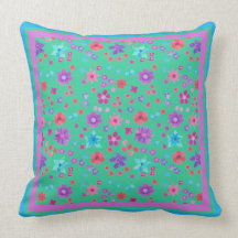 Aqua Flower-Power Throw Pillow or Scatter Cushion