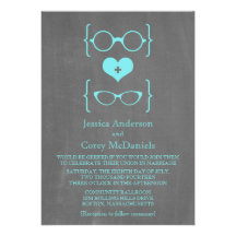 Aqua Geeky Glasses Chalkboard Wedding Invite