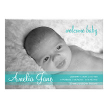 Aqua Green Modern Baby Announcement