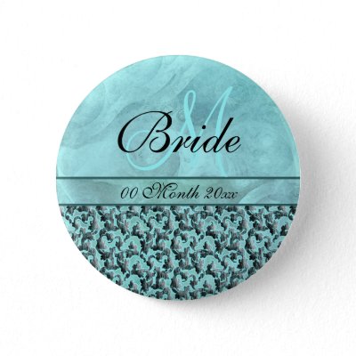 aqua grey wedding bride floral damask pinback button by mensgifts