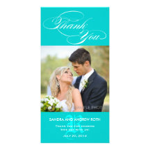 AQUA INITIAL SCRIPT WEDDING THANK YOU PHOTO CARD