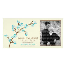 Aqua/Ivory Cherry Blossom Save the Date Photocard Photo Cards