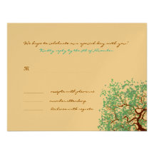 Aqua Leaves Brown Tree Monogram Response Card Custom Announcement