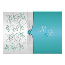 Aqua-marine and Silver Monogrammed Invitation